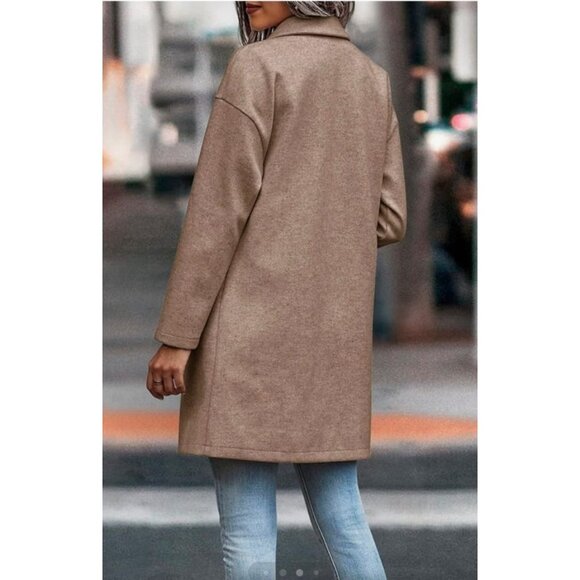 Pretty Garden Womens Long Wool Blend Shacket Pockets Button Closure Tan Size XL - Picture 2 of 11